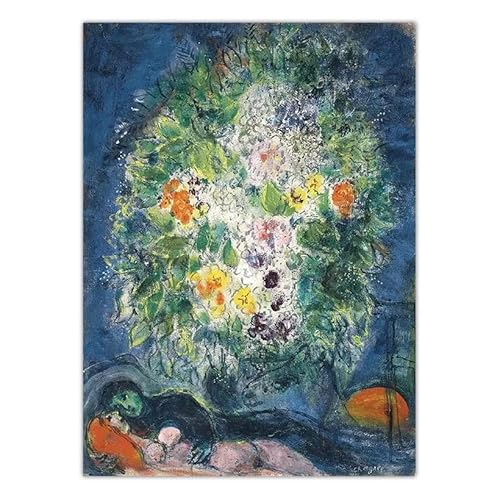 Gnvkd Ecbxz Marc Chagall Vintage-Poster, Blumen, Leinwand, Wandkunst, abstrakte Malerei, Marc Chagall-Drucke für Moderne Heimdekoration, Wandbild, 40 x 60 cm, ohne Rahmen von Gnvkd Ecbxz