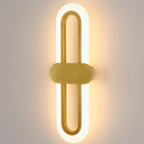 LED Wandleuchten Innen, 18W 3000K Warmweißes Licht LED Wandlampe Gold, Kreative Acryl Wandlicht für Schlafzimmer Wohnzimmer Flur, 40CM x 14CM von Goeco