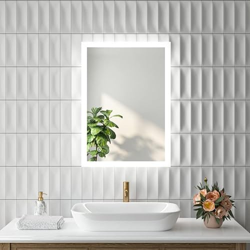 Goezes LED Badspiegel 40x60 cm Wandspiegel mit Beleuchtung, Badezimmerspiegel LED Spiegel Badspiegel mit Beleuchtung und mit Touch Schalter + LED Lichtfarbe Dimmbare - Warmweiß - Kaltweiß - Neutral von Goezes