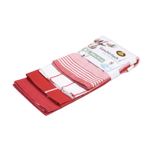 Gözze - Geschirrtuch-Set, 4-teilig, 100% Baumwoll-Jacquard-Stoff, hohe Materialdichte (200 g/m²), 50 x 70 cm - Rot Gözze - Geschirrtuch-Set, 4-teilig, 100% Baumwoll-Jacquard-Stoff, hohe Materialdichte (200 g/m²), 50 x 70 cm - Rot von Gözze
