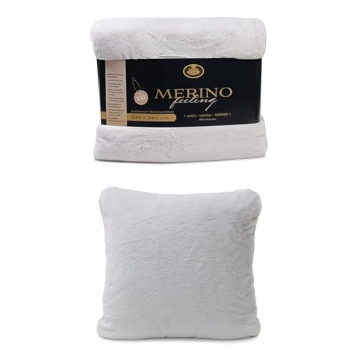 Gözze Wendewohndecke Merino und 2er Set Merino-Kissenhülle, 220x240 cm + 50x50 cm, Farbe: Silber Gözze Wendewohndecke Merino und 2er Set Merino-Kissenhülle, 220x240 cm + 50x50 cm, Farbe: Silber von Gözze