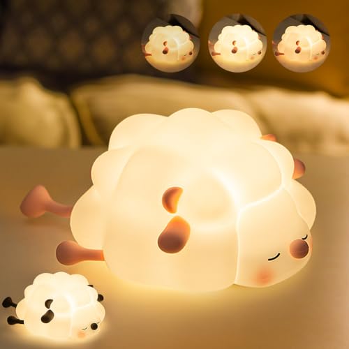 Gohytal Nachtlicht Baby Silikon, Stilllicht USB-Aufladung Nachttischlampe Touch Dimmbar, Kawaii Schaf Nachtlicht Schlaflicht Kinde Kinderzimmer Deko Geburtstag Geschenke für Mädchen Junge Rosa von Gohytal