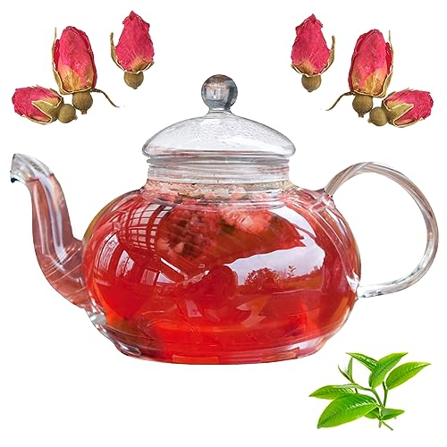 Gohytal Teekanne Stövchen, 1L Teekanne aus Glas mit Siebeinsatz, Glass Teapot zur Zubereitung von Losen Tees Durchsichtige Teekanne mit Sieb-Hitzebeständig aus Borosilikatgla für Kalte/Heiße Getränke von Gohytal