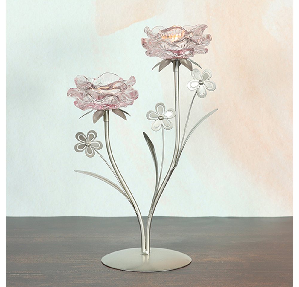 Goldbach Teelichthalter Glas Teelichthalter Blume 2er 21,5 x 12,5 x 32 cm, rosa (1 St) von Goldbach