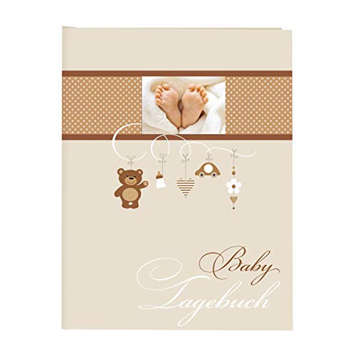 goldbuch 11237 Babytagebuch Litte Mobile, 21 x 28 cm, Tagebuch für Neugeborene, Baby Erinnerungsalbum mit 44 illustrierte Seiten, Einband mit Kunstdruck mit UV-Lack, Album in Beige von goldbuch