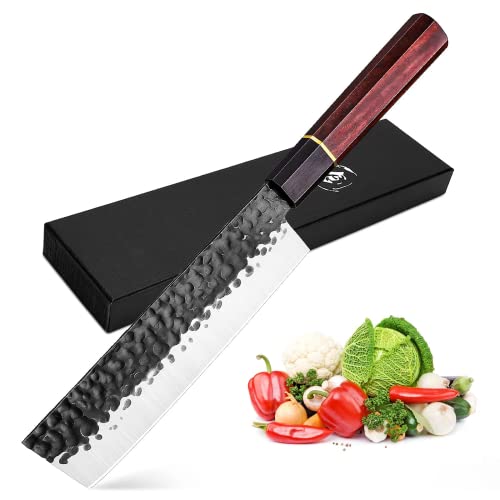 Golden Bird Nakiri Messer professionelles 31,9cm Küchenmesser ultrascharfes Gemüsemesser handgeschmiedetes Kochmesser Mehrzweckmesser aus kohlenstoffreichem Stahl perfekt für zu Hause und Reastaurant von Golden Bird