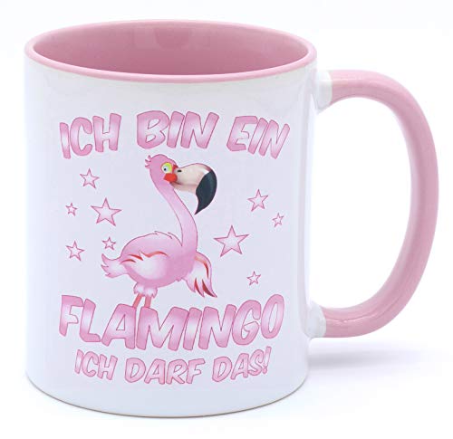 Ich bin ein Flamingo ich darf das Keramik Becher Tasse Rosa Weiß Pink Kaffeebecher Accessoires Ausgefallen Deko hübsche Geschirr Mädchen Büro Geburtstagsgeschenk Geschenkartikel Freundin frauen von Golebros