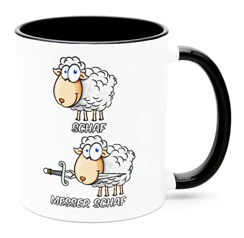 Messer Schaf Kaffee Tasse Tee Becher Geschenk Deko Zubehör Geschenkideen Arbeit Büro Spruch Lustig Arbeitskollege Arbeitskollegin Landwirt Ironisch Wortspiel Zweideutig Schäfchen Tier Keramik 330 ml von Golebros