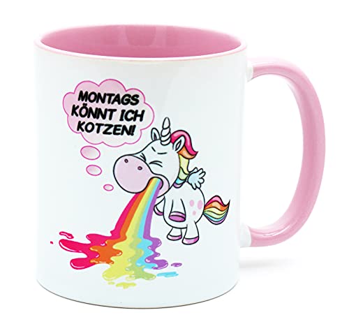 Montags könnt ich kotzen Einhorn Tasse Rosa kotzendes Unicorn Kaffee Tee Becher Büro Arbeit Einhorntasse Arbeitskollegin Frauen Kollegin Freundin lustig Bürotasse Geschenk Geburtstag Spruch verrrückt von Golebros