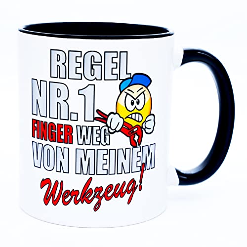 Regel Nr.1 Finger weg von meinem Werkzeug Tasse Kaffeetasse mit Spruch lustig Arbeit Handwerker Geburtstag Geschenk Baustelle Männer witzig Werkstatt Meister Ausstattung Ausrüstung Zubehör Gadget Deko von Golebros