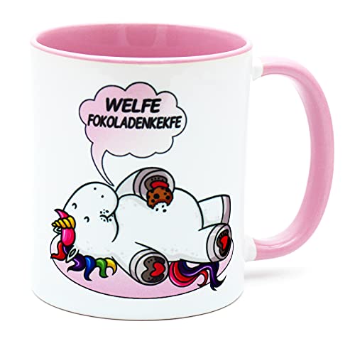 Welfe Fokoladenkekfe Einhorn Tasse Rosa Unicorn Kaffee Tee Becher Büro Arbeit Einhorntasse Arbeitskollegin Frauen Kollegin Freundin lustig Bürotasse Geschenk Geburtstag Spruch verrrückt Einhörner Süße von Golebros