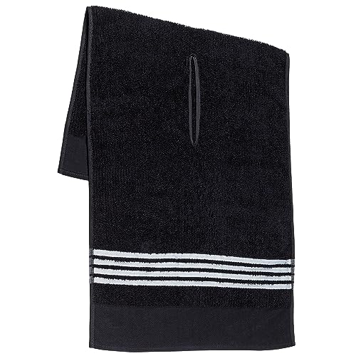 The Tour Towel | Großes Golf-Caddy-Handtuch aus Frottee, saugfähig, 48,3 x 111,8 cm, Mittelschnitt, perfektes Golfwagen-Zubehör und Golftasche, schwarz mit weißen Streifen von Golf Guys