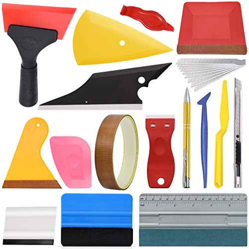 Winjun Auto Vinyl Werkzeug Kit Autofolie Rakel Set für Tönungsfolie Auto Wrap, Folien Werkzeug Set für Wrapping, Schaber, Filzrakel, Teflonband, Rakel, Cutter, Messer mit 10 Klingen, Folierungs von Gomake