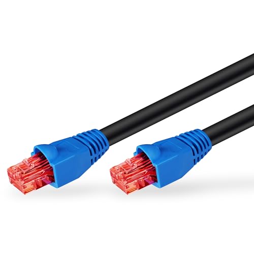 goobay 94396 Outdoor Patchkabel CAT 6 Kabel / 2fach PE Mantel Wasserdicht / RJ45 Stecker Ethernet Kabel / Außenbereich Netzwerkkabel 60m / Schwarz / LAN Kabel 60m von goobay