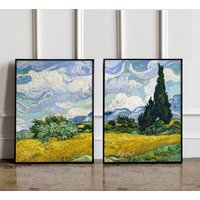 Set Von 2 Vincent Van Gogh-Drucken, Weizenfeld Mit Zypressen | 1889, Gogh-Poster, Ausstellungsplakat, Ausstellungsdruck von GotTheme