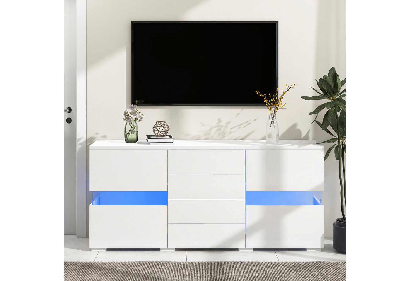 Gotagee Sideboard Hochglanz Weiß Sideboard Lagerung Schrank Schrank Einheit mit LED von Gotagee