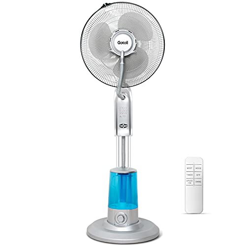 Gotoll Standventilator mit Luftbefeuchter und Fernbedienung, Ventilator Frosty mit Wasser Ultraschall-Sprühnebel Wasserkühlung, Stand-Ventilator mit Timer, Oszillierend Nebelventilator, Weiss von Gotoll