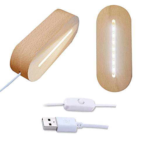 Ovales LED-Nachtlicht, warme Farbe, ovale Holzsockel für Acrylharz, Kristallglasplatte, 2 Stück von Gotrain