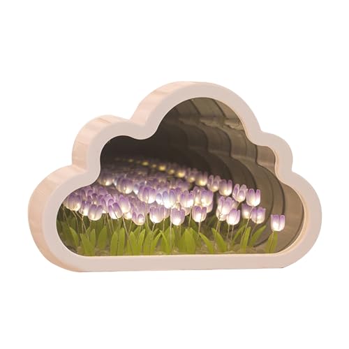 Tulpe Nachtlicht Spiegel, Dekorative Wolkenspiegel Nachtlampe, DIY Tulpe Wolke Schreibtischlampe, LED Lampe Schlafzimmer Dekor für Teenager Mädchen Kreatives Geschenk für Freunde, Geburtstag, von Gotrain