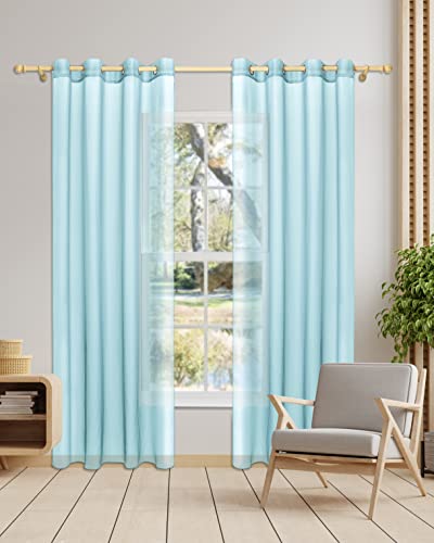 Gräfenstayn 2er-Set Venezia transparente Voile Gardinen mit Ösen - Stores Über-Gardine Wohnzimmer Schlafzimmer - Vorhänge Ösenschal durchsichtig halbtransparent 175x140cm (Höhe/Breite) Hell-Blau von Gräfenstayn