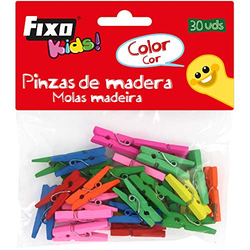 Grafoplas 422322 kleine Holzklammern, 30 Pack, buntes Sortiment von Fixo