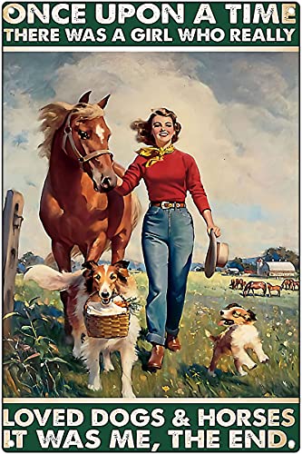 Blechschild mit Aufschrift "Once Upon A Time There Was A Girl Who Really Who Loved Dogs And Horses", Vintage-Stil, Retro, Wanddekoration, Kunst, 30 x 46 cm von Graman