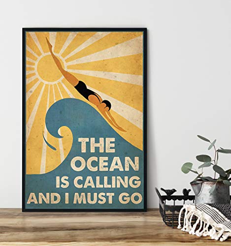 Leinwandbild, Wandkunst, Dekoration, lustig, The Ocean Is Calling And I Must Go Poster, Druck, Leinwand, Geschenk, Heimdekoration, ohne Rahmen, 30,5 x 45,7 cm von Graman