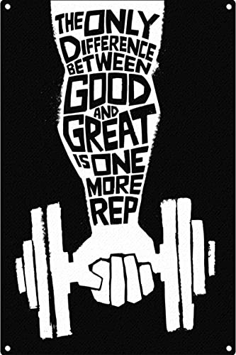 Lustiges Vintage-Blechschild Fitness-Poster – Fitness-Poster – Gewichtheben-Poster – Der einzige Unterschied zwischen Good und Great Is One More Rep Retro-Metallschild, 20,3 x 30,5 cm von Graman