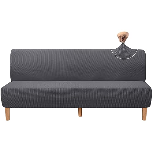 Granbest Hohe Dehnung Futonbezug Super Weiche Armlose Sofabezug für Hunde Haustiere Katzen rutschfeste Futonbezug ohne Armlehne für Wohnzimmer Möbel Schutz (Futon, Grau) von Granbest