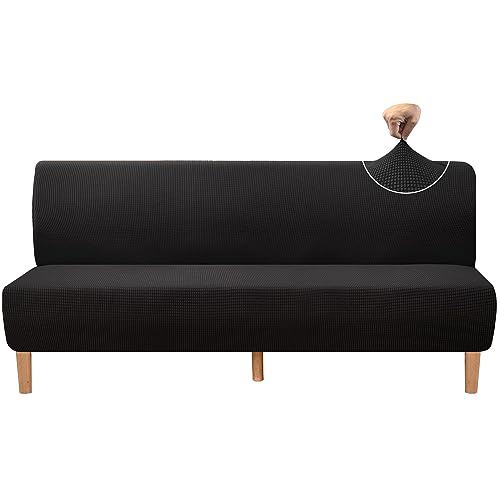 Granbest Hohe Dehnung Futonbezug Super Weiche Armlose Sofabezug für Hunde Haustiere Katzen rutschfeste Futonbezug ohne Armlehne für Wohnzimmer Möbel Schutz (Futon, Schwarz) von Granbest