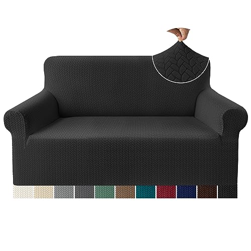 Granbest Prämie Mode Jacquard Sofabezüge 2-Sitzer, Anti-Falten Super Dehnen Loveseat Couchbezüge für 2-Kissen und rutschfeste Sofaschutz für Kinder und Haustiere (2-Sitzer,Schwarz) von Granbest