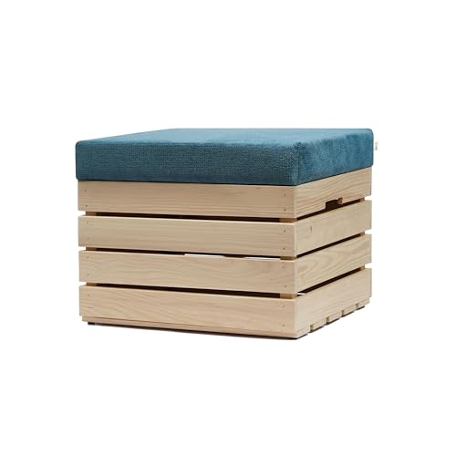 GrandBox Sitzhocker aus Holz 37x40x50 Polster, Sitztruhe Hocker mit Stauraum, Sitzbank, Sitzpouf, Sitzkiste Shabby Chick Vintage Weinkiste mit Deckel - Natur unbehandelt 1er Set von GrandBox