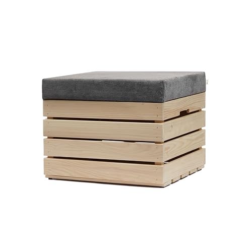 GrandBox Sitzhocker aus Holz 37x40x50 Polster, Sitztruhe Hocker mit Stauraum, Sitzbank, Sitzpouf, Sitzkiste Shabby Chick Vintage Weinkiste mit Deckel - Natur unbehandelt 1er Set von GrandBox