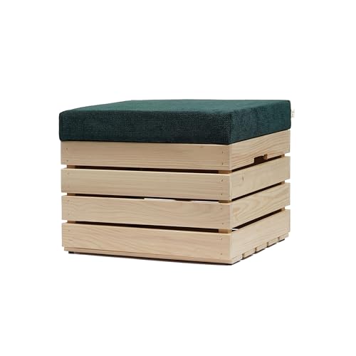 GrandBox Sitzhocker aus Holz 37x40x50 Polster, Sitztruhe Hocker mit Stauraum, Sitzbank, Sitzpouf, Sitzkiste Shabby Chick Vintage Weinkiste mit Deckel - Natur unbehandelt 1er Set von GrandBox