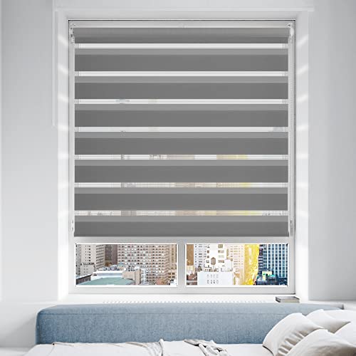 Doppelrollo Klemmfix ohne Bohren/mit Bohren, Duo Rollos für Fenster & Tür Grau 70x110 (BxH) Lichtdurchlässig & Verdunkelnd Klemmrollo Fensterrollo Sonnenschutz Duo Rollo von Grandekor