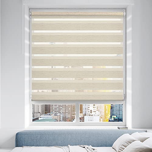 Doppelrollo Klemmfix ohne Bohren/mit Bohren, Duo Rollos für Fenster & Tür Linen 55x150 (BxH) Lichtdurchlässig & Verdunkelnd Klemmrollo Fensterrollo Sonnenschutz Duo Rollo von Grandekor