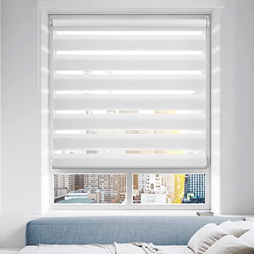 Doppelrollo Klemmfix ohne Bohren/mit Bohren, Duo Rollos für Fenster & Tür Weiß 100x130 (BxH) Lichtdurchlässig & Verdunkelnd Klemmrollo Fensterrollo Sonnenschutz Duo Rollo von Grandekor