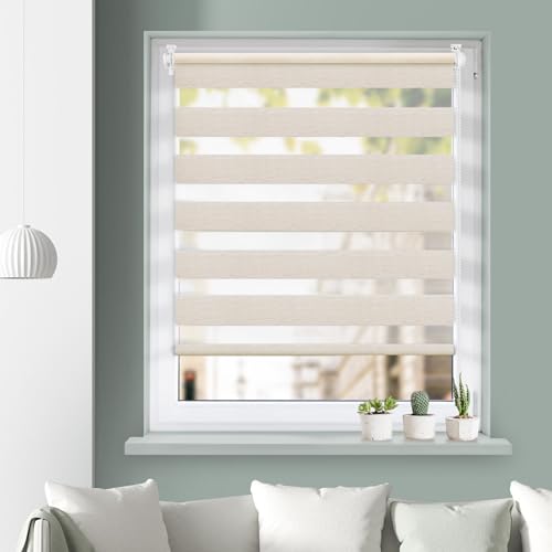 Grandekor Doppelrollo Klemmfix, Duo Rollos für Fenster und Tür ohne Bohren mit Klämmträger, Fensterrollo lichtdurchlässig & verdunkelnd - Leinen 40x120cm (Stoffbreite 36cm) von Grandekor