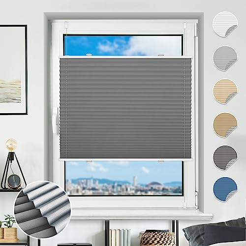 Plissee ohne Bohren verdunkelung Klemmfix Grau 35x110cm Verdunklungsplissee Thermo plissee 100% Blickdicht von Grandekor