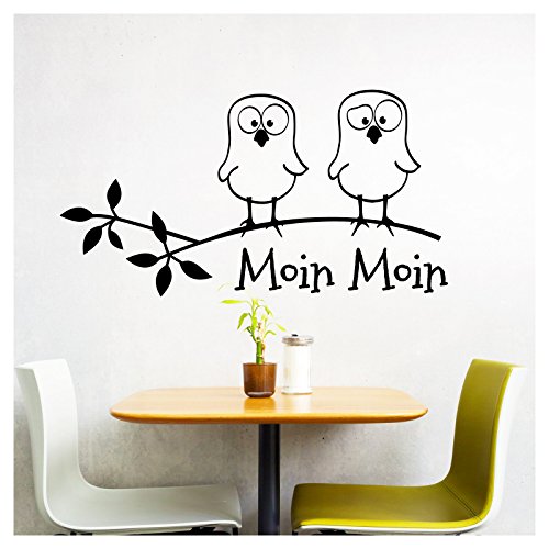 Grandora W5023 Wandtattoo Spruch Moin Moin + lustige Vögel I grün (BxH) 80 x 43 cm I Küche Esszimmer Aufkleber Wandsticker Wandaufkleber von Grandora