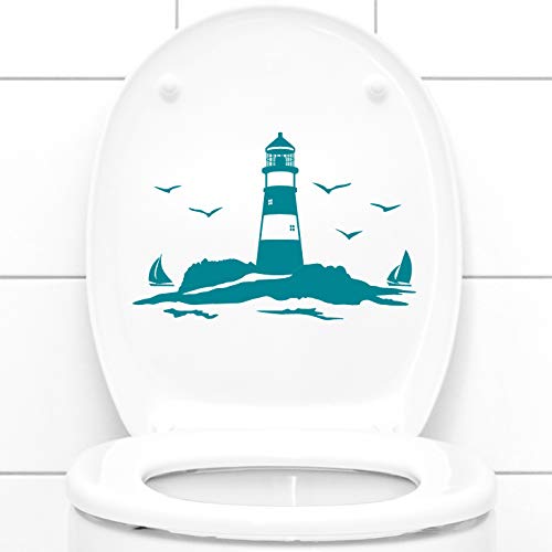 Grandora WC Aufkleber Leuchtturm mit Segelschiffen I türkis (BxH) 25 x 16 cm I Wandtattoo Toilette Wandaufkleber Badezimmer Aufkleber Klo Sticker W5330 von Grandora