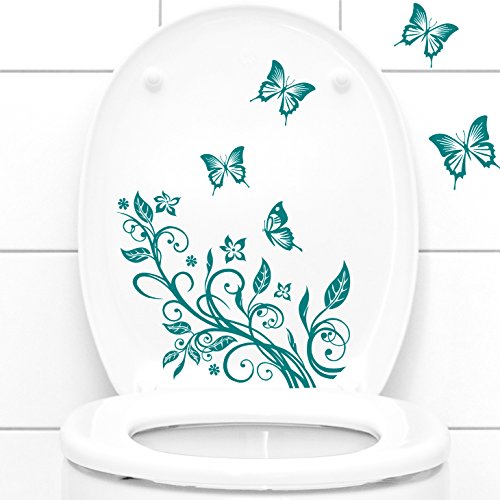 Grandora WC Deckel Aufkleber Blumenranke + Schmetterlinge I dunkelgrün (BxH) 22 x 29 cm I Badezimmer Toilette Sticker Wandsticker Wandaufkleber Wandtattoo W736 von Grandora