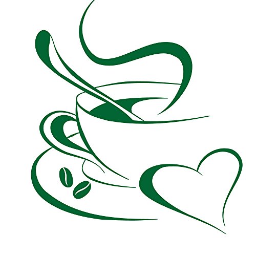 Grandora Wandtattoo Kaffetasse Herz I grün (BxH) 40 x 45 cm I Kaffee Tasse Bohnen selbstklebend Küche Aufkleber Wandaufkleber Wandsticker W3040 von Grandora