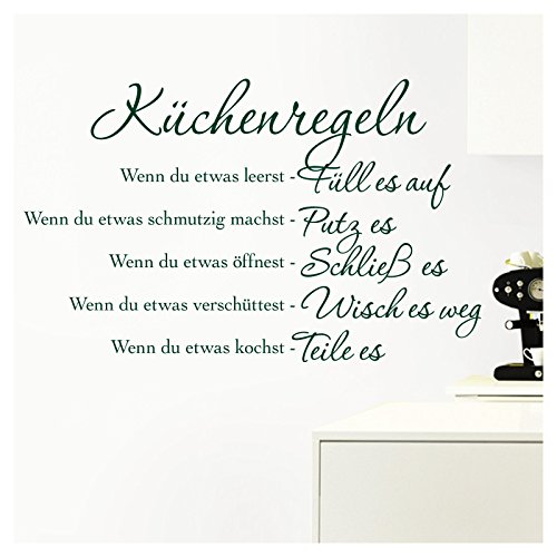 Grandora Wandtattoo Küchenregeln I dunkelgrün (BxH) 94 x 58 cm I Küche Spruch Zitat Aufkleber selbstklebend ablösbar Wandaufkleber Wandsticker Sticker W957 von Grandora