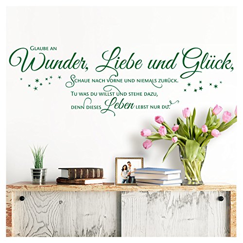 Grandora Wandtattoo Spruch Glaube an Wunder Liebe und Glück I grün (BxH) 90 x 28 cm I Wohnzimmer Flur Sticker Aufkleber Wandsticker Wandaufkleber W5393 von Grandora