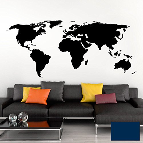 Grandora Wandtattoo Weltkarte Erde Globus Karte I dunkelblau 200 x 87 cm I Welt Atlas Schlafzimmer Wohnzimmer Wandsticker Wandaufkleber W698 von Grandora