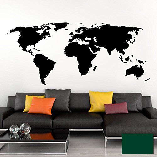 Grandora Wandtattoo Weltkarte Erde Globus Karte I dunkelgrün 150 x 65 cm I Welt Atlas Schlafzimmer Wohnzimmer Wandsticker Wandaufkleber W698 von Grandora