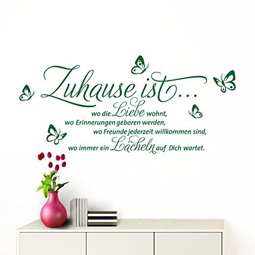 Grandora Wandtattoo Zuhause ist I grün (BxH) 80 x 42 cm I Schmetterlinge Wohnzimmer Spruch Aufkleber selbstklebend Wandaufkleber Wandsticker W1133 von Grandora