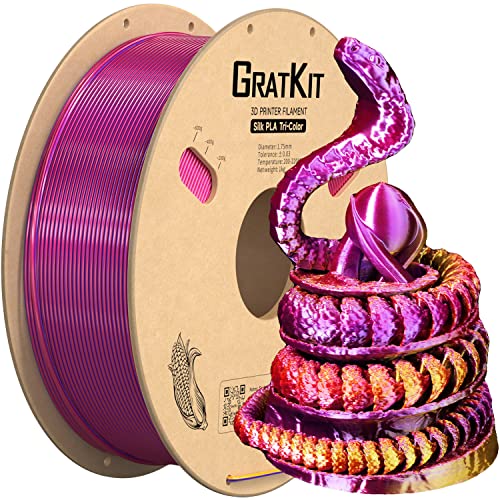 GratKit Silk Dreifarbiges PLA Filament 1.75mm, -0.03mm, Coextrusion PLA Filament, 3D Drucker Filament, 1kg Spule, Tri Color PLA Filament, Seide Rot Gold Und Violett von GratKit