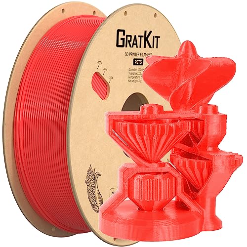 GratKit PETG 3D-Drucker Filament 1,75mm 1kg Spule, 3D-Druck Filament±0,03mm Präzision, Leicht zu drucken, Gleichmäßige Wicklung, Rot von GratKit